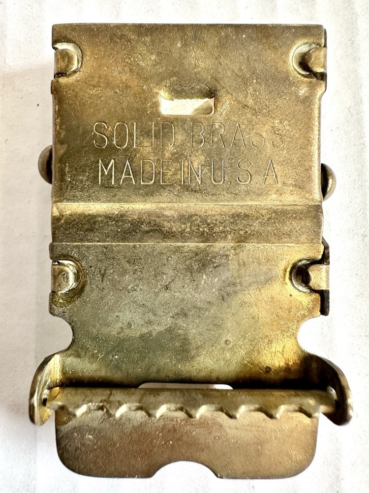 Vtg US Military Solid Brass Belt Buckle History Collector