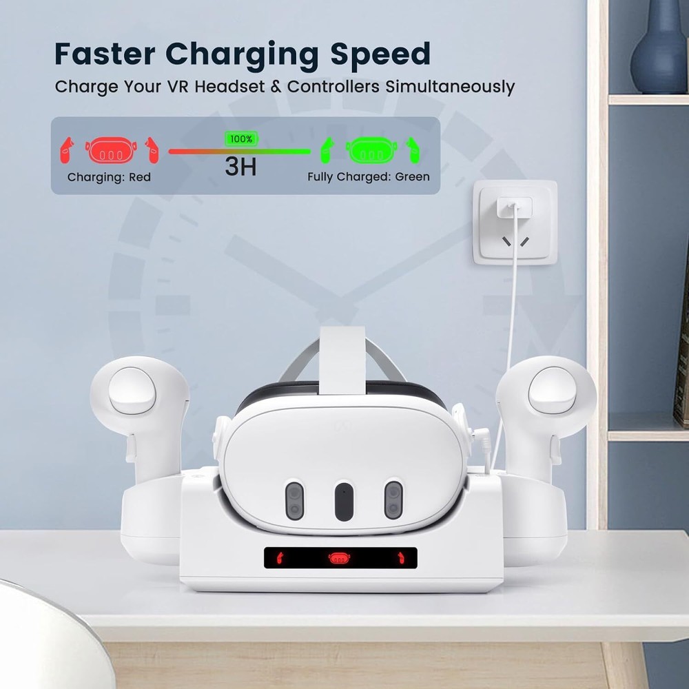 Charging Dock for Quest 3 Controller and Headset with 2 Rechargeable Batteries