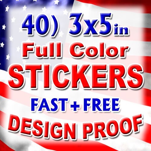40 3x5 Custom Printed Full Color Outdoor Vinyl Car Bumper Sticker Decal Die Cut