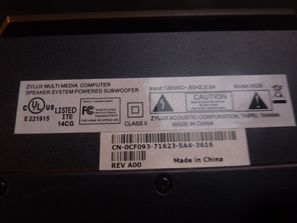 Zylux/Dell A525 2.1ch Complete Computer Speaker Subwoofer System TESTED WORKING