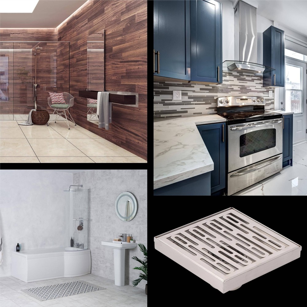 Square Shower Drain 6 Inch Floor with Flange Removable Quadrato Pattern Grate