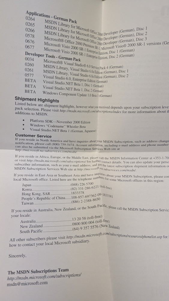 Microsoft MSDN Subscription Library January 2001 Complete Shipment Whistler