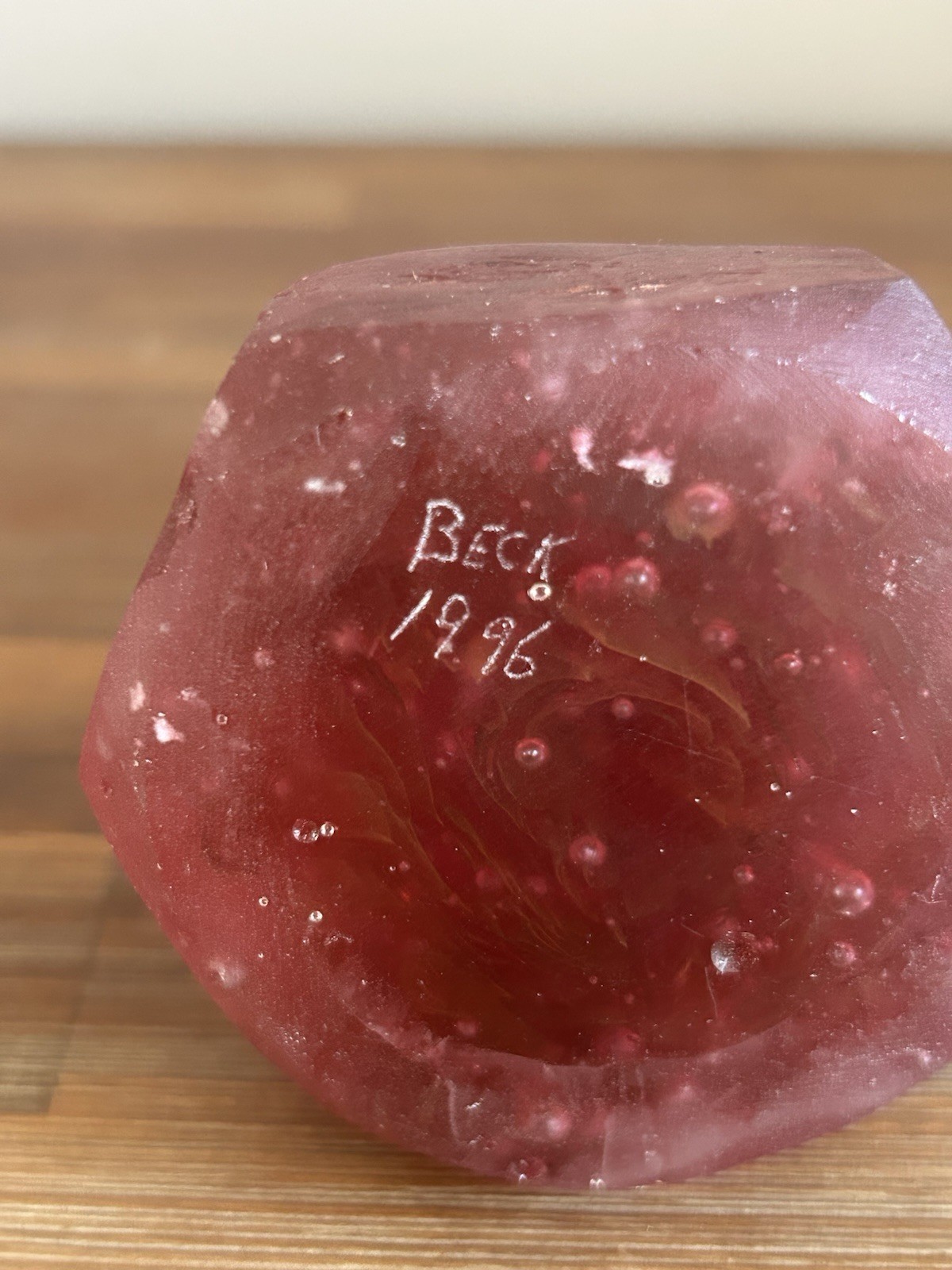 Rare Vintage 1996 Rick Beck Studio Art Glass Solid Glass Screw Sculpture Red