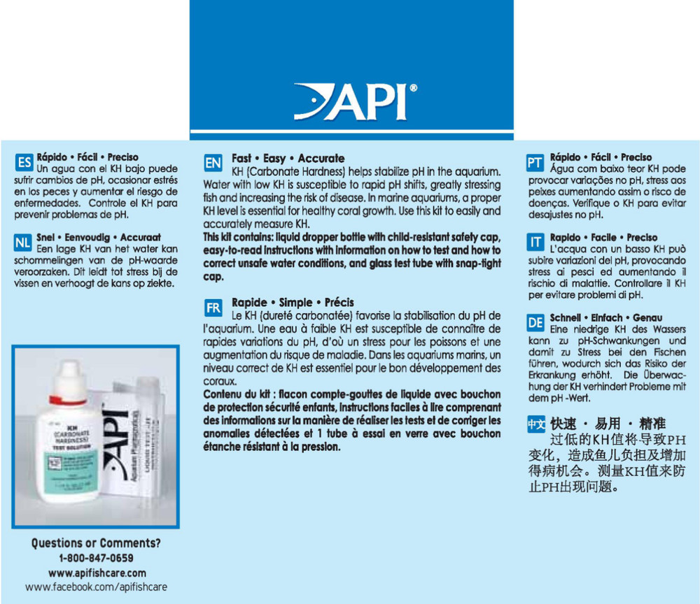 API Carbonate Hardness Test Kit FW/SW monitors KH, prevents pH problems