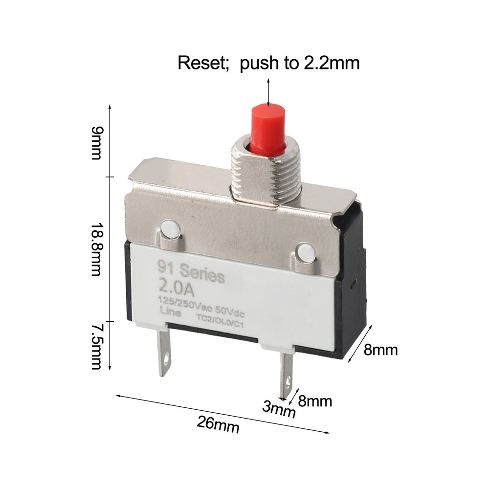 2A Manual Reset Thermal Switch for Overcurrent Protection in DC Circuits
