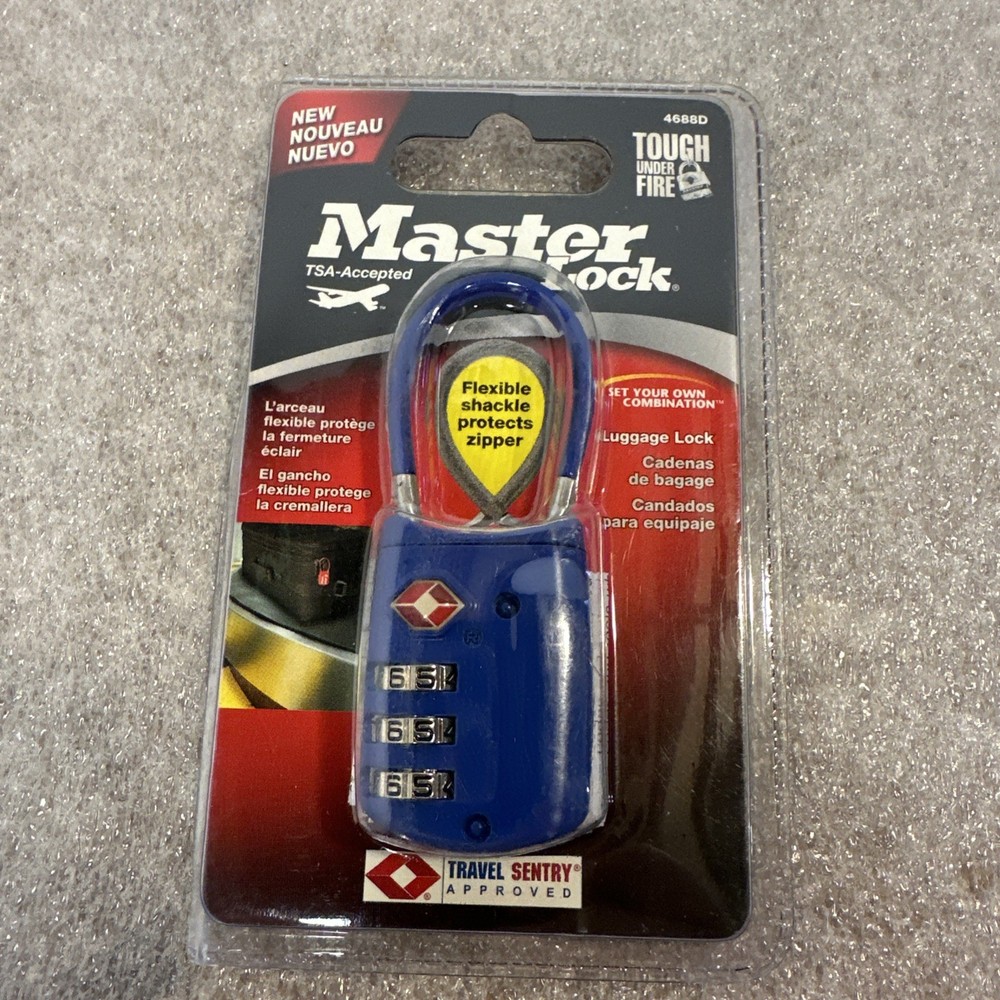 Master Lock TSA accepted luggage combo lock 4688D flex cable shackle Blue