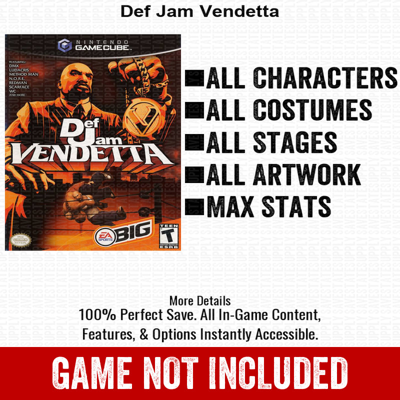 Def Jam Vendetta 100% Nintendo GameCube Memory Card Save All Items