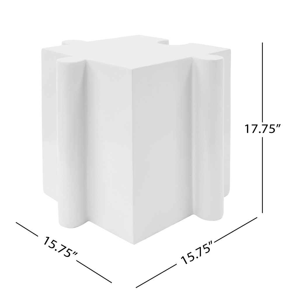 White Modular Puzzle Side Table w/ Convex Edge for Indoor & Outdoor