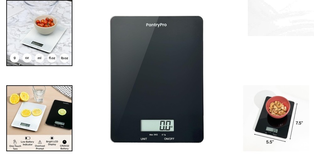 Precise Black Kitchen Scale - Digital - 11lb Capacity - Easy Multi-Unit Switch