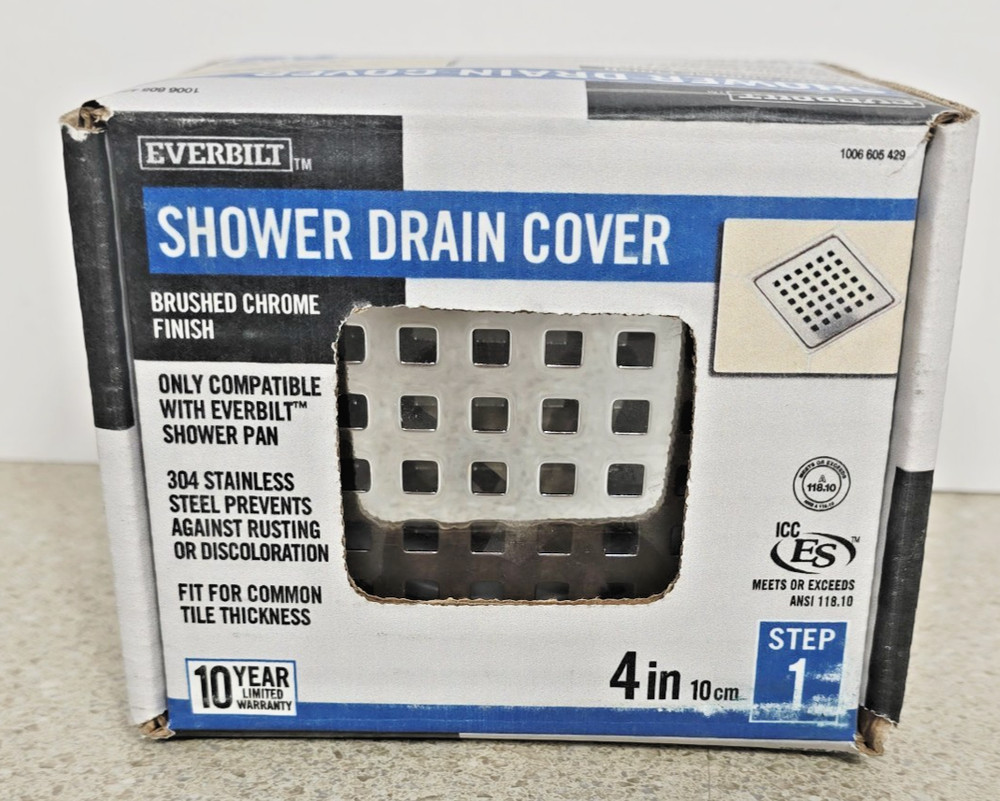 Everbilt Watershield Shower System 4 in. Brushed Chrome Square Grid Drain Grate