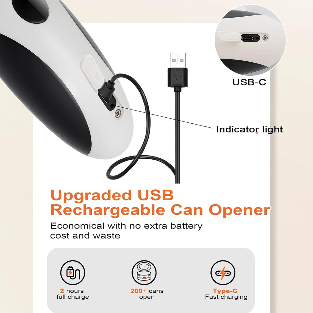 Rechargeable Electric Can Opener Automatic Smooth Edge USB Kitchen Tool