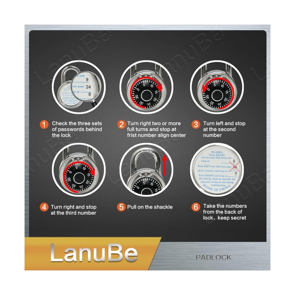 Standard Dial Combination Lock, 2 in. Wide, with Different Combinations, Red ...