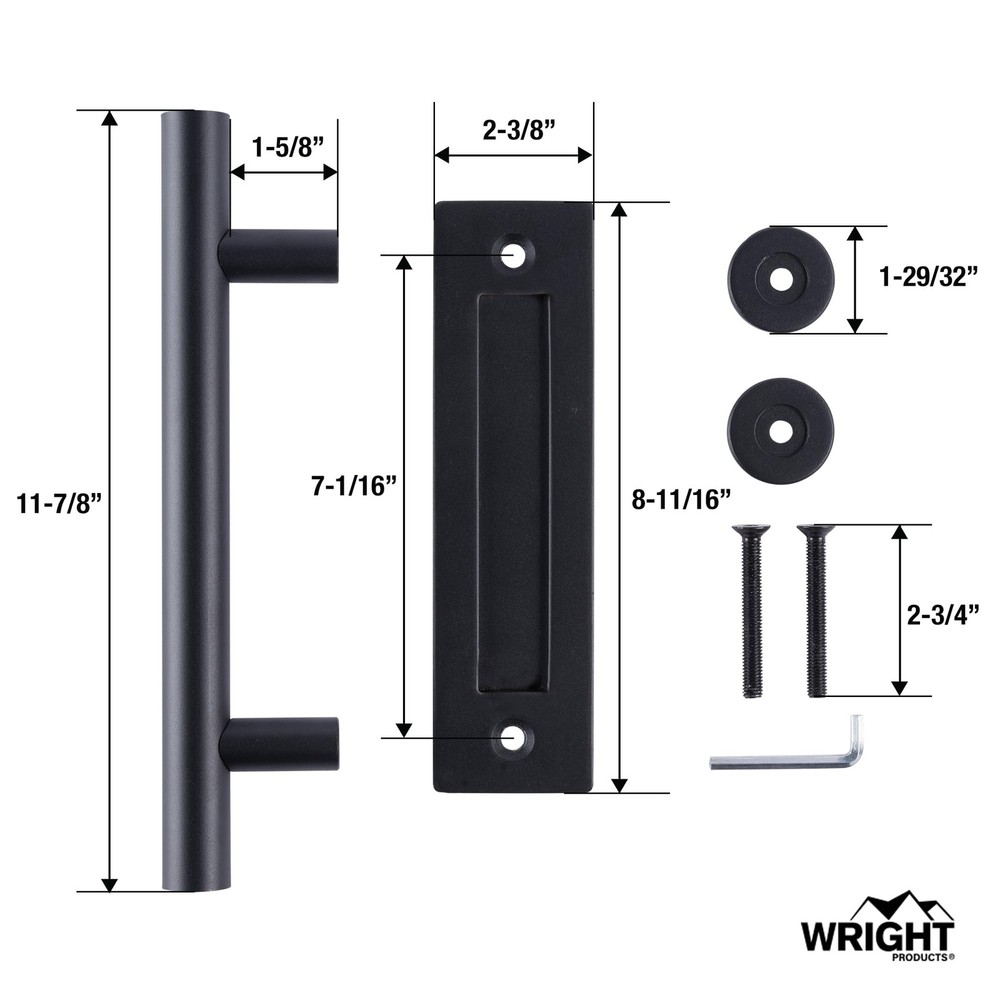 Wright Products Barn Door Pull Handle Set - Matte Black Interior Flush Mount