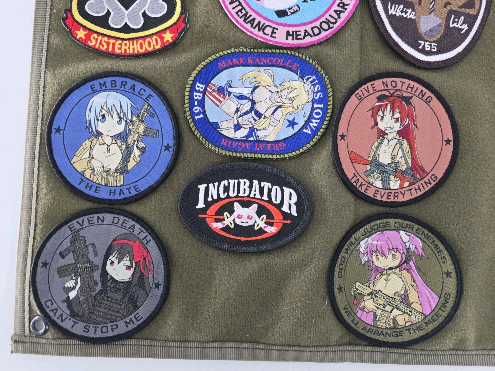 26 Lot AWESOME Hook And Loop Patches! W/ Patch Board - Anime, 765, Army, Cat
