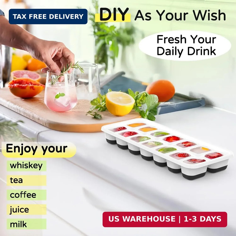 Ice Cube Tray 5 Pack, Stackable Silicone Ice Cube Trays with Lid- Easy Release R
