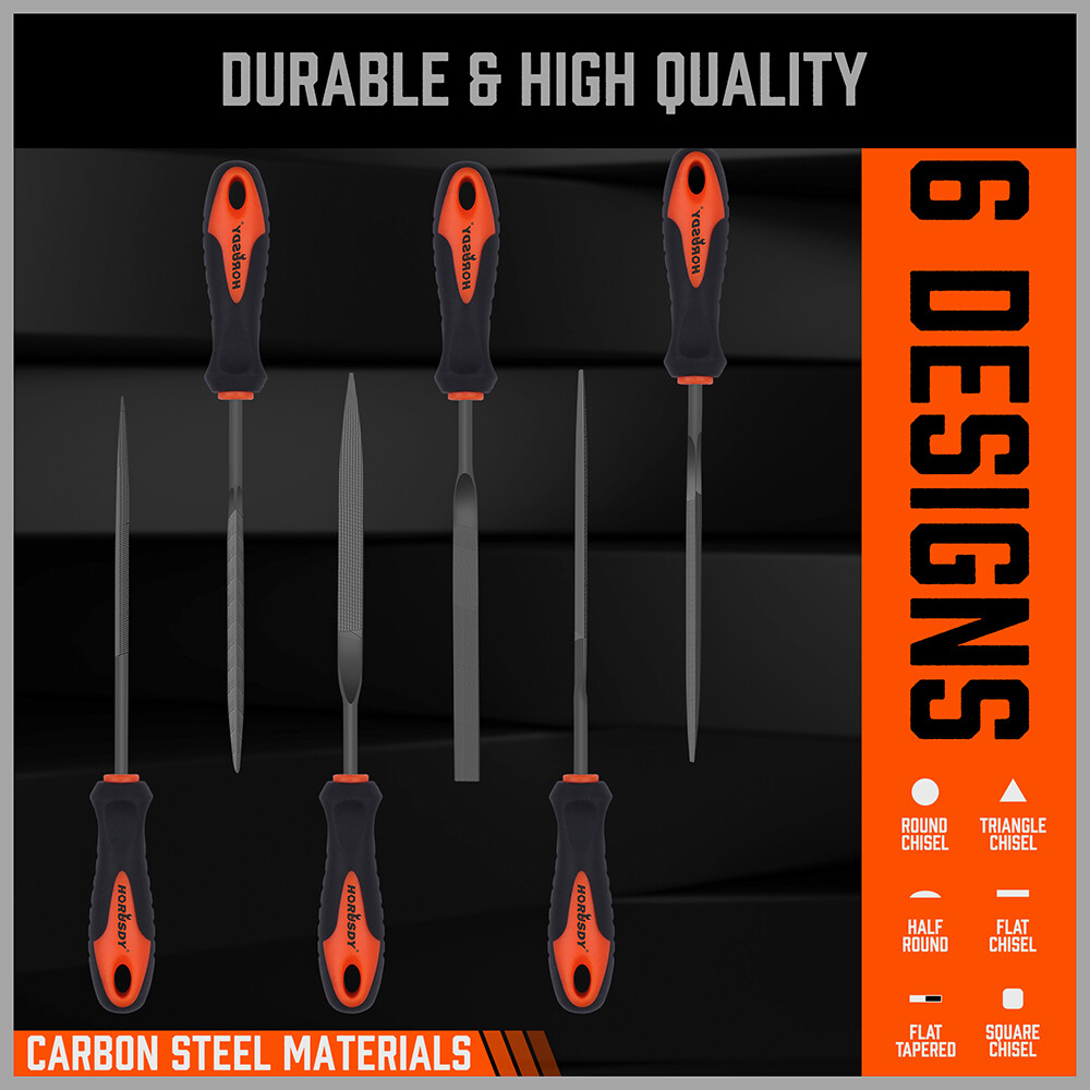 6PC Needle File Set Flat Square Triangular Round Half-Round Strength Roll Pouch