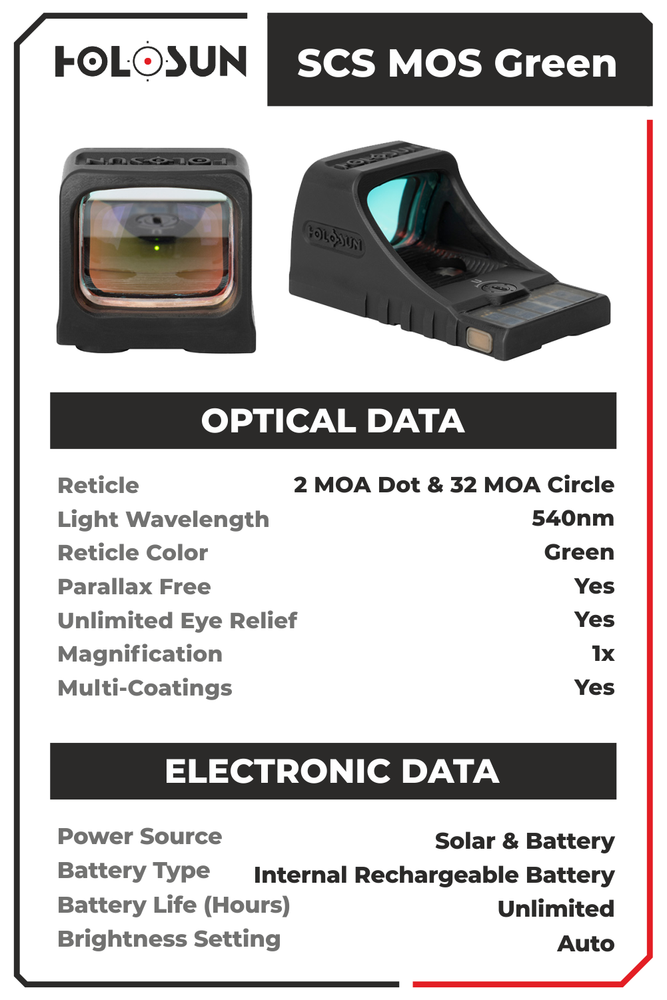 Holosun SCS-M-GR Green Multi-Reticle 2MOA & 32MOA Circle Dot Reflex Sight