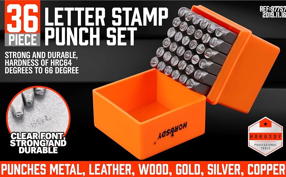 37PC Number & Letter Stamp Punch Set 1/4 6mm (A-Z&0-9+Star) Plastic Wood Leather