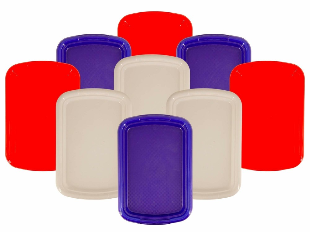 Rectangular Plastic Trays (9 Trays - Red, White, Blue) Measure 15.4 in x 10.4