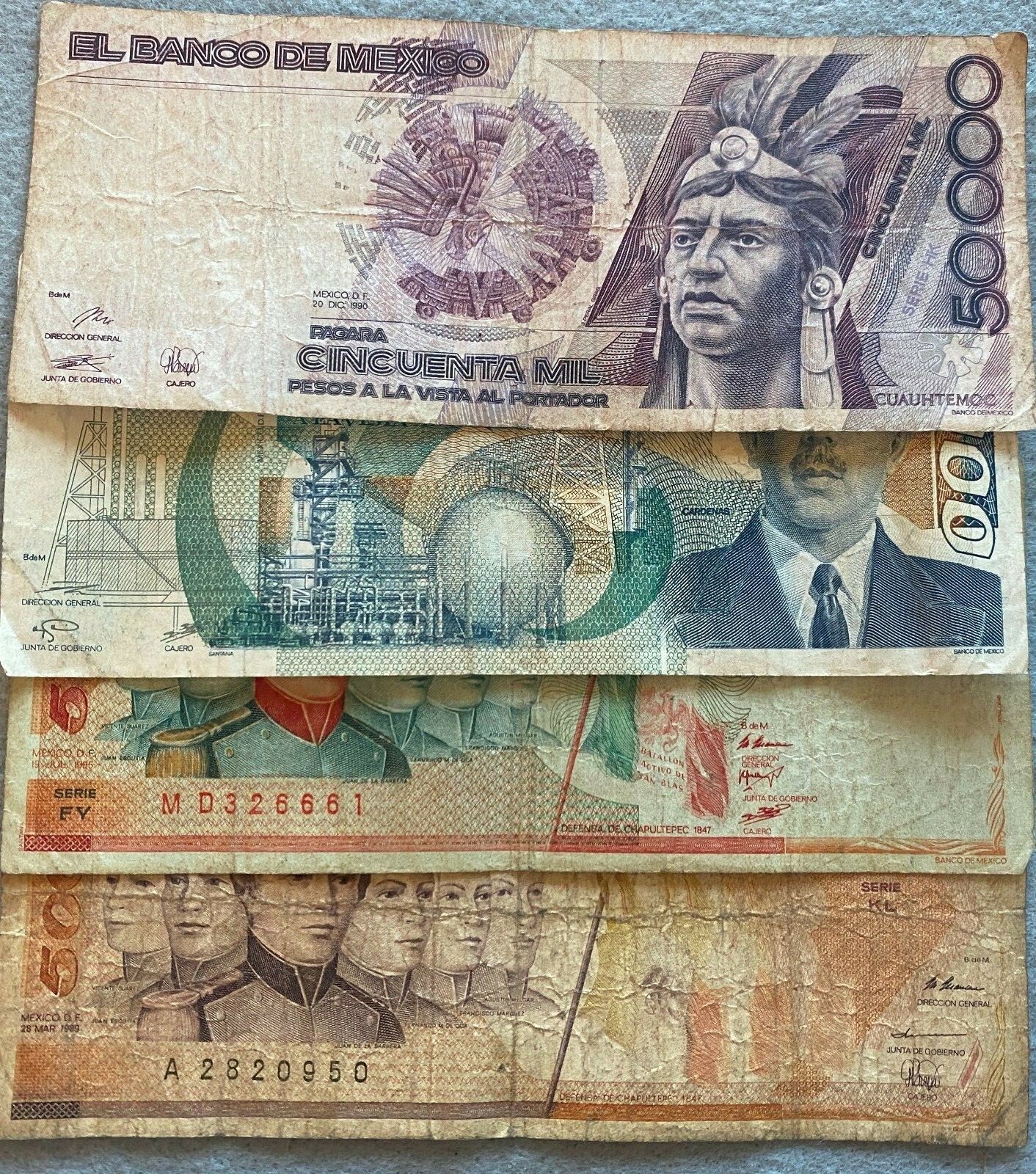 MEXICO SET 21 BANKNOTES LOT 70'S 1914 1 5 10 20 50 100 500 1000 pesos Collection