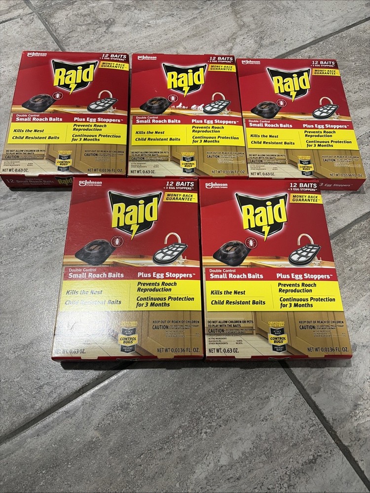 Raid Double Control 12 Small Roach Baits + 3 Egg Stoppers Kills & Sterilizes (5)