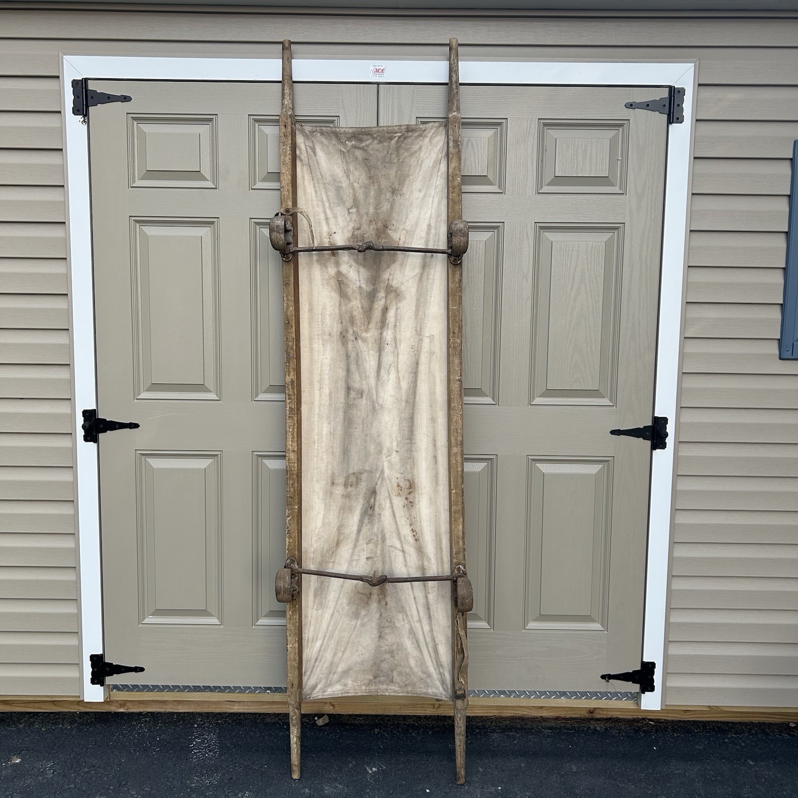 Antique World War 1 Era Medic Stretcher Canvas Gurney Litter WWI Iron Loop Feet