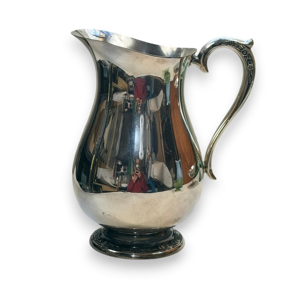 Antique Rogers Bro Silverplate Water Pitcher No 2317, Footed Floral Handle Jug