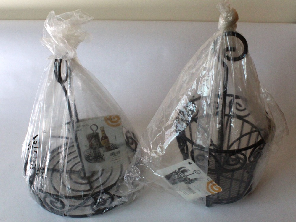 Scroll Condiment Stand Silverware Caddy Set Black Wire Basket Patio Tabletop NEW