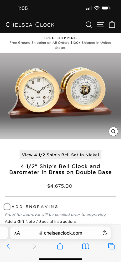 Chelsea ship's bell clock and barometer