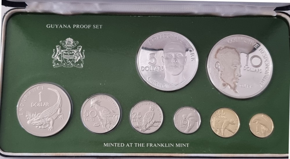 *** GUYANA *** 8 PCS PROOF SET *** 1976 *** SILVER *** ORIGINAL BOX+CERTIFICATES