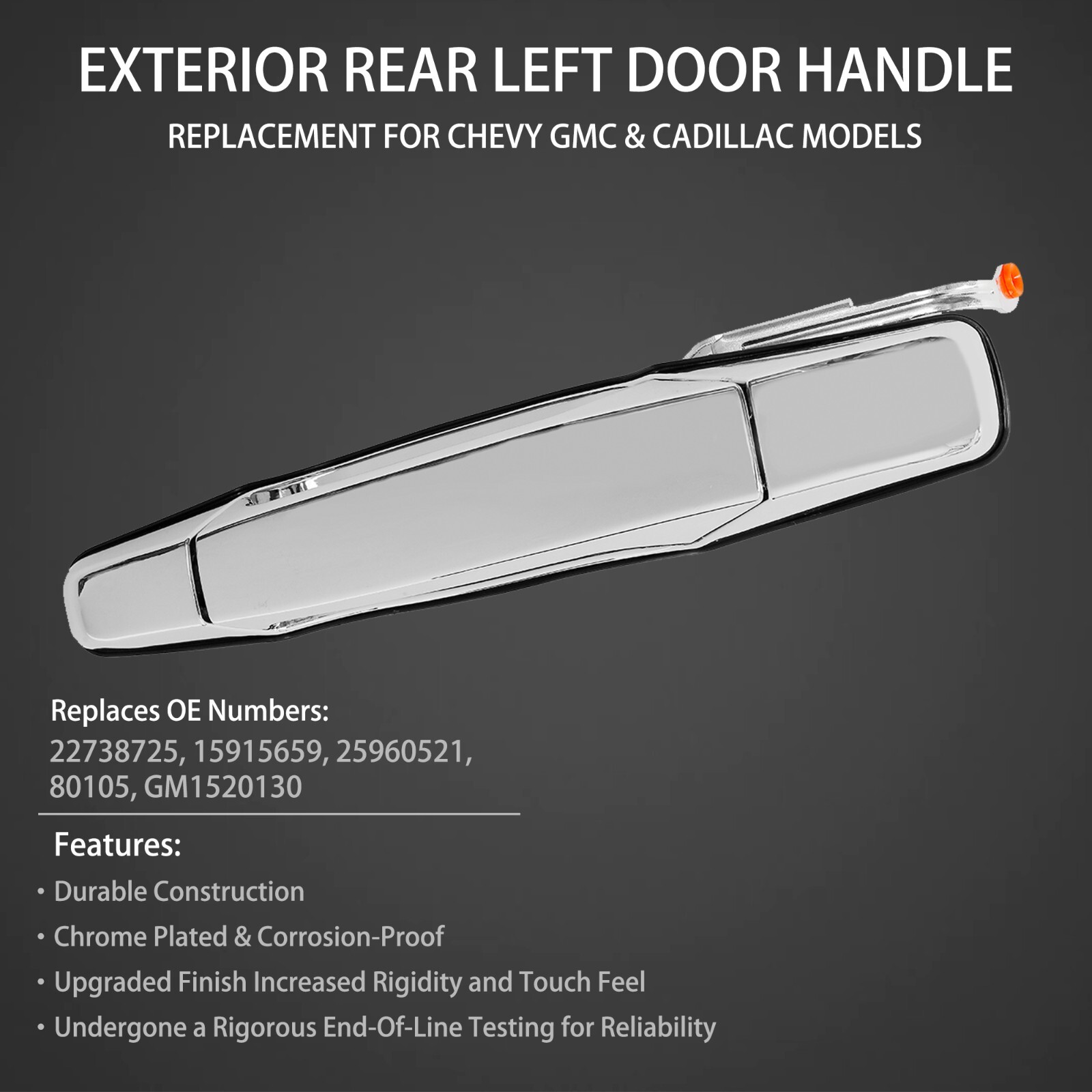 Exterior Chrome Door Handle Rear Left Driver Side for Chevy Silverado GMC Sierra