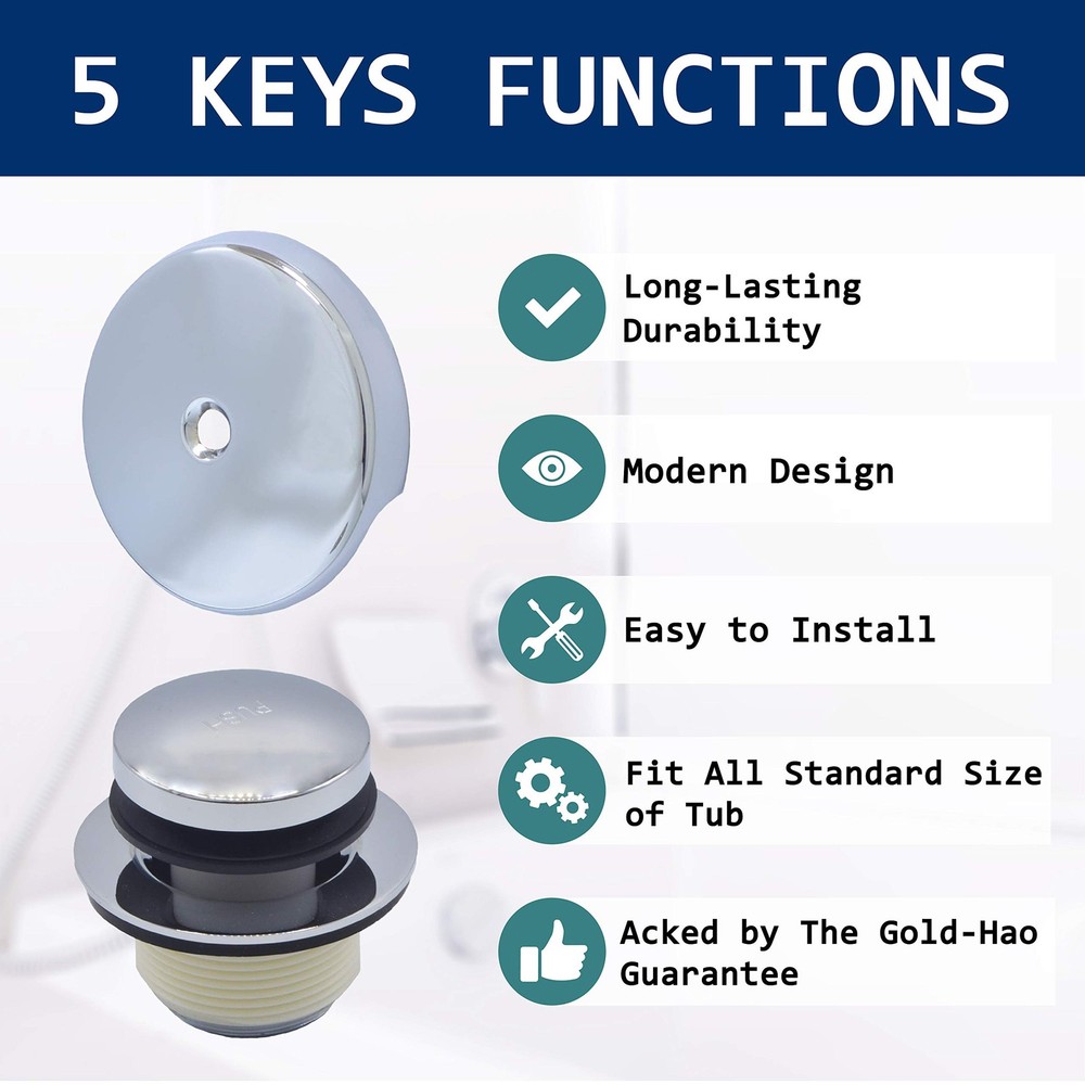 Tip-Toe Bath Drain Trim Kit Replacement Part for Bathroom Chrome 1 Pc