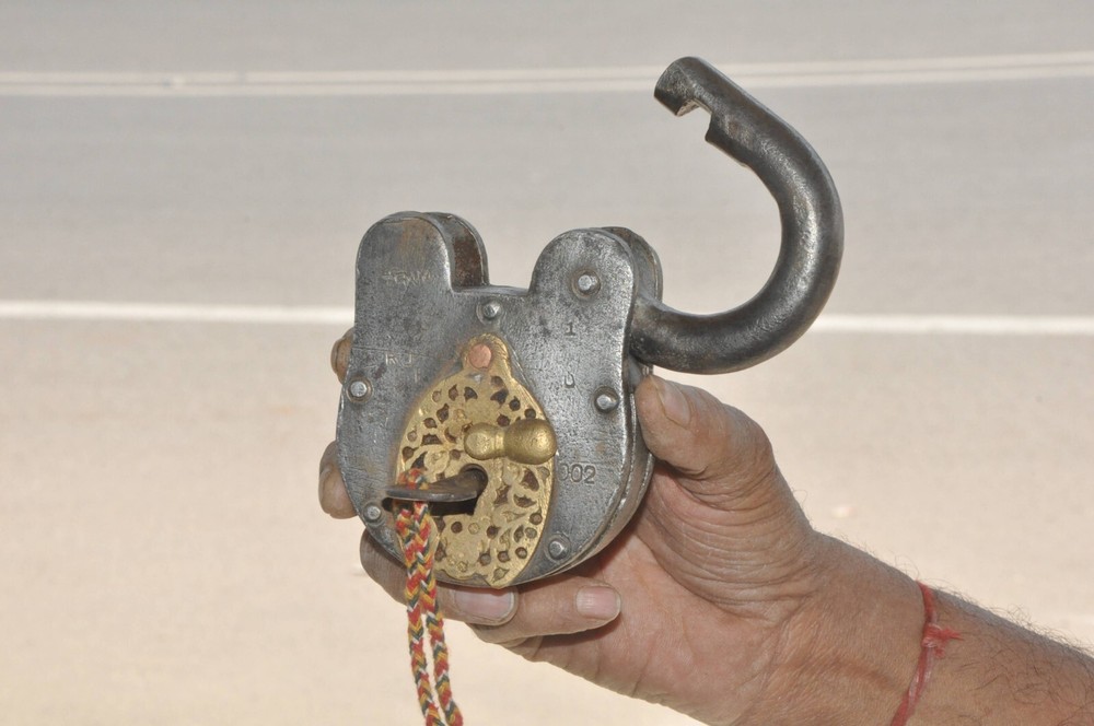 Vintage Iron Unique Shape Solid Brass Fitted Handcrafted Heavy Padlock