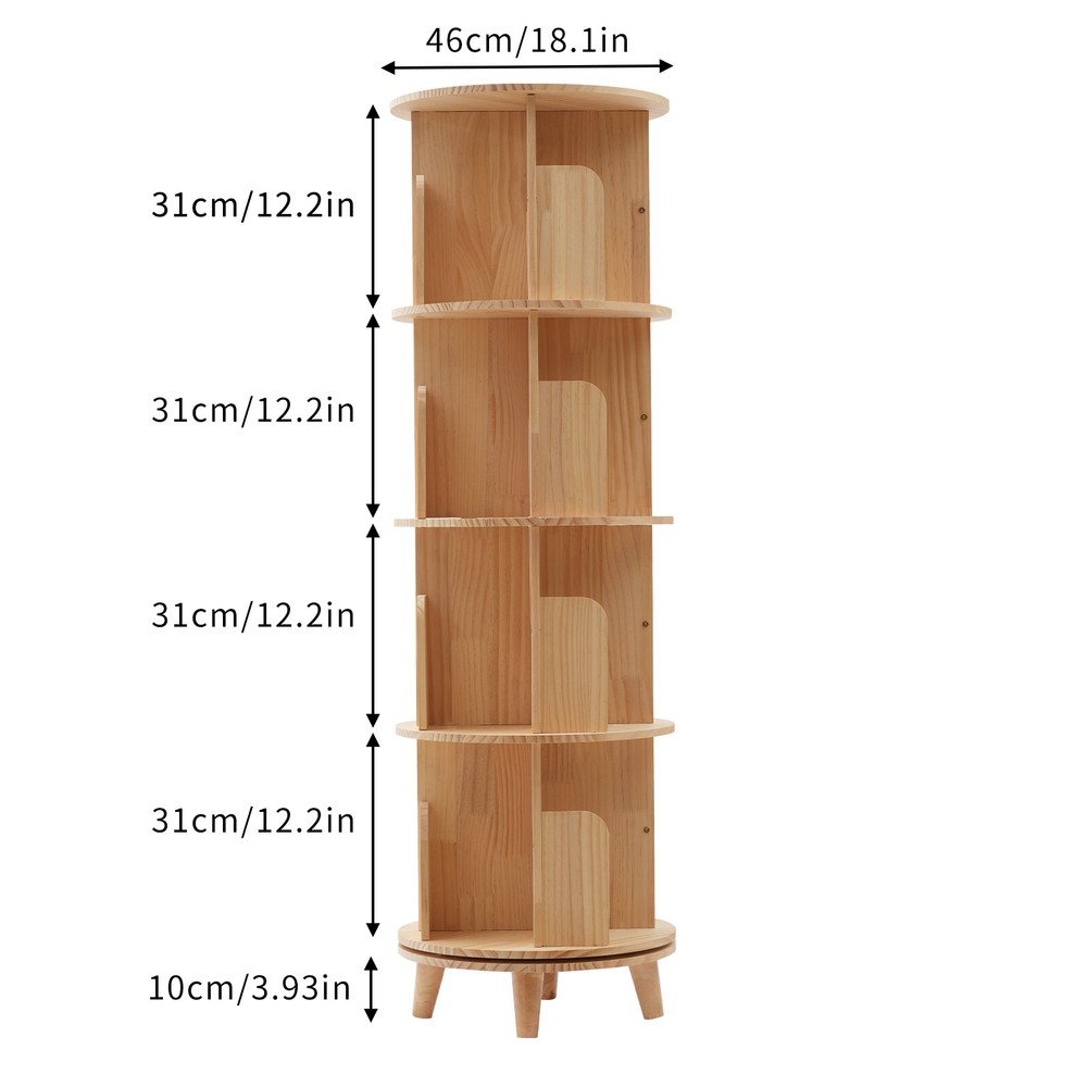 4 Layers Rotating Bookshelf Bookcase Storage Rack Floor Standing Display Holder