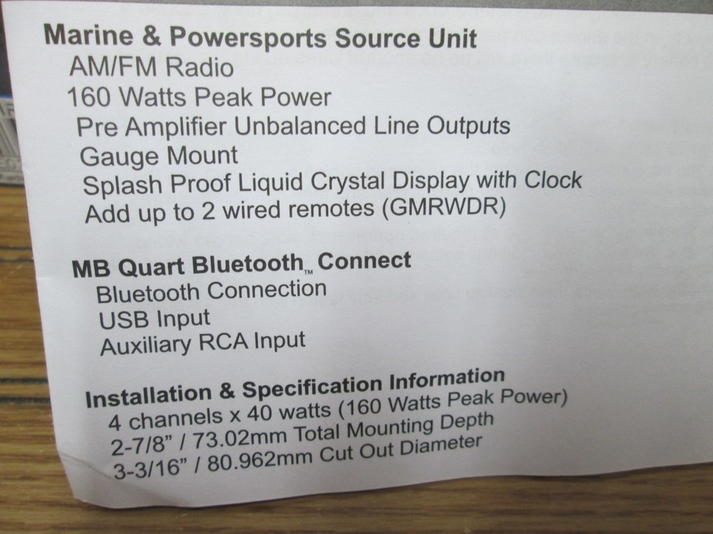 MB Quart GMR-2 Nautic 160 Watt Powered Source Unit Bluetooth