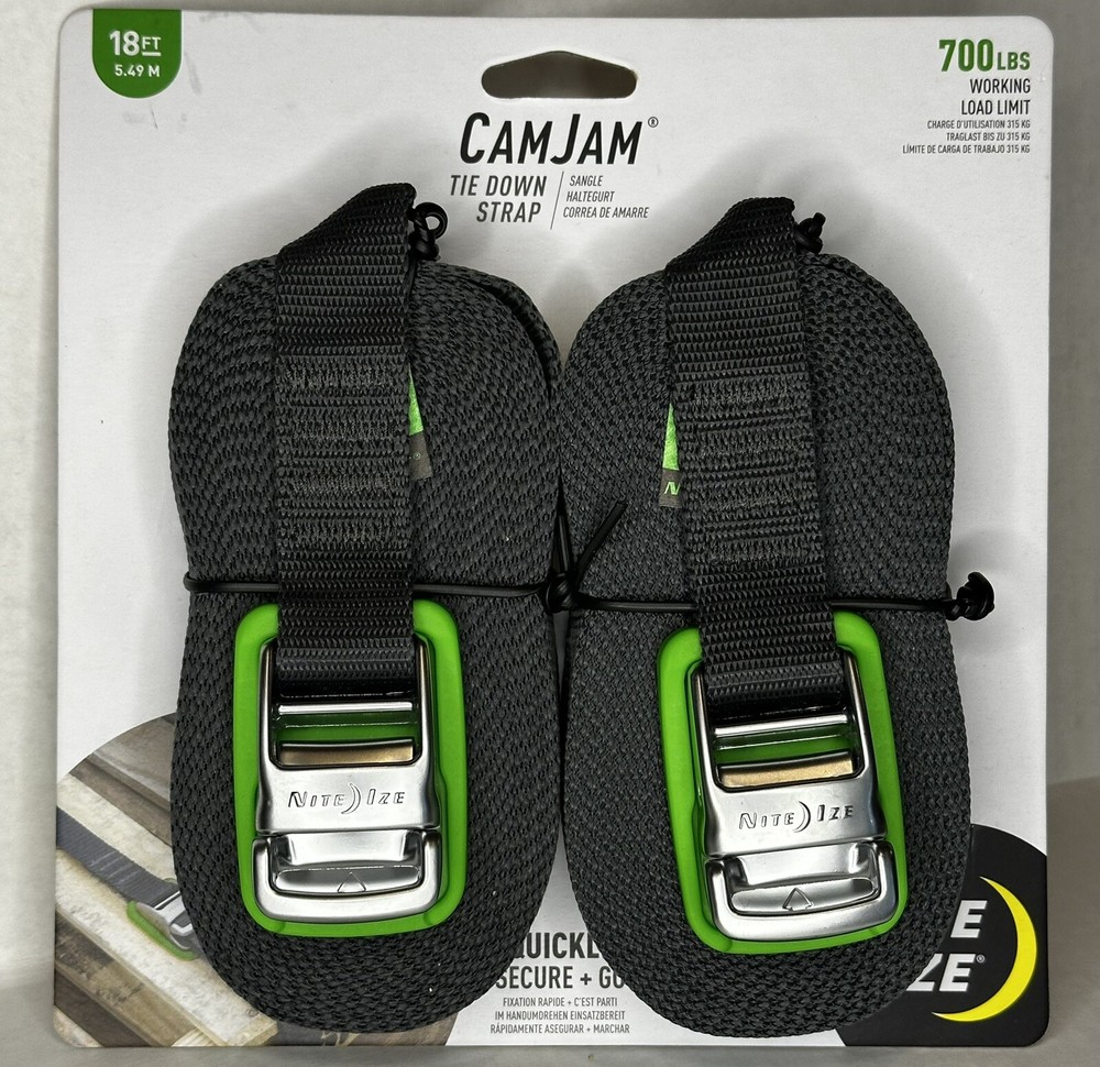 Nite Ize 2-Pack CamJam Tie Down Straps, 18' - 700 lbs Load Limit