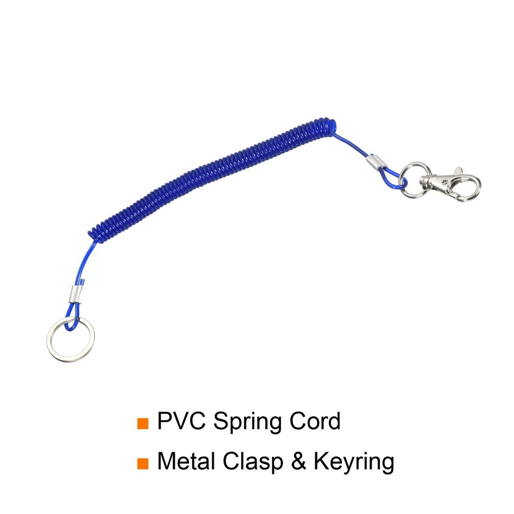 6" Plastic Retractable Coil Spring Keychain Strap Ring Lobster Clasp, Dark Blue