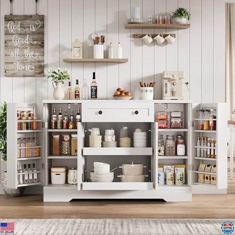 55" Buffet Cabinet with Storage, Kitchen Buffet Sideboard with Pull-Out Shelves