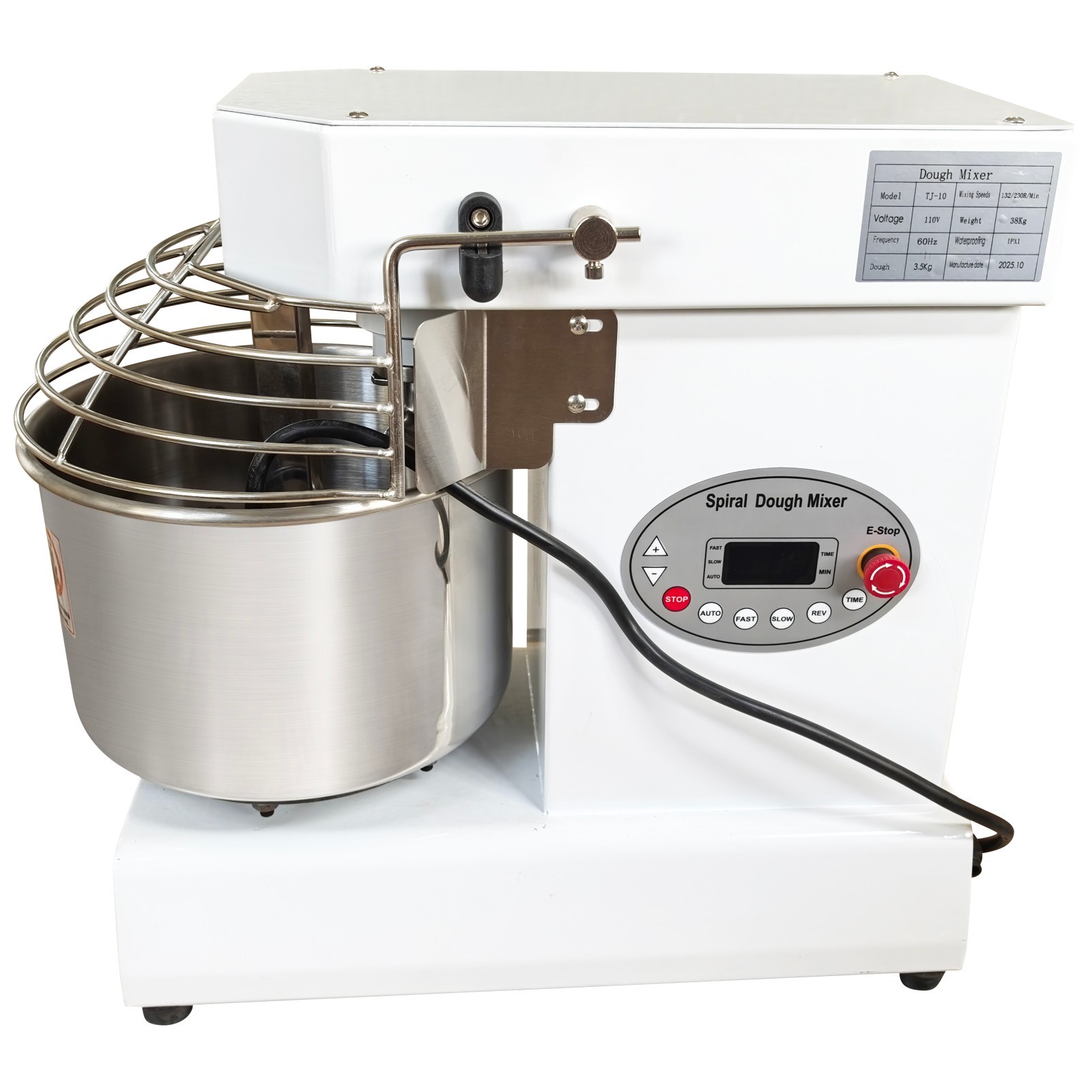 10QT Commercial Dough Mixer 110V Spiral Flour Mixing for Bakeries, Restaurants