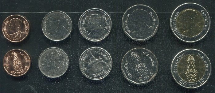 Thailand  current 5 coins set  ，1/2 , 1 ,2,5,10,  Bath ,UNC