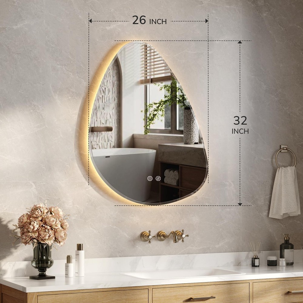 Irregular Mirror 26x32- Modern Asymmetrical Bathroom Vanity Mirror with Backl...