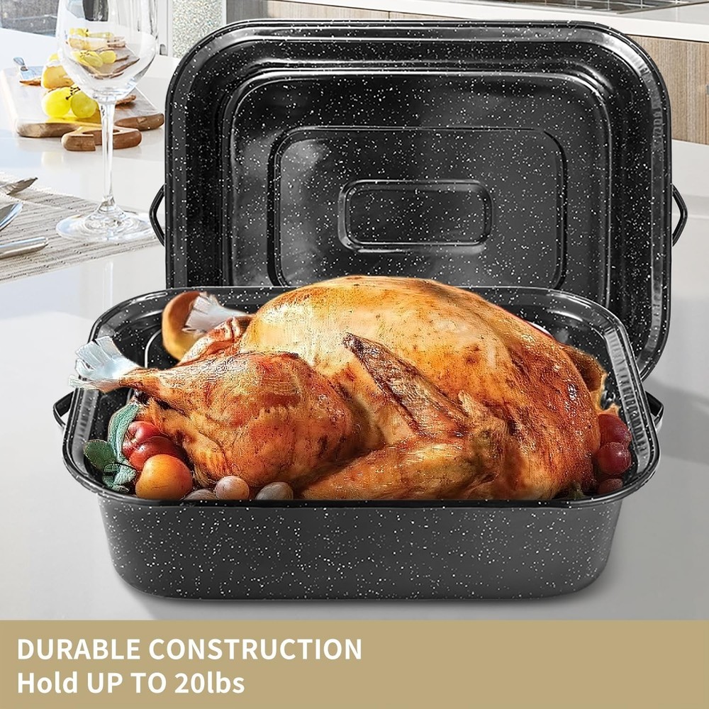 21Inch Roasting Pan, Extra Large Rectangle Roasting Pan With Rack, 25lb Capac...
