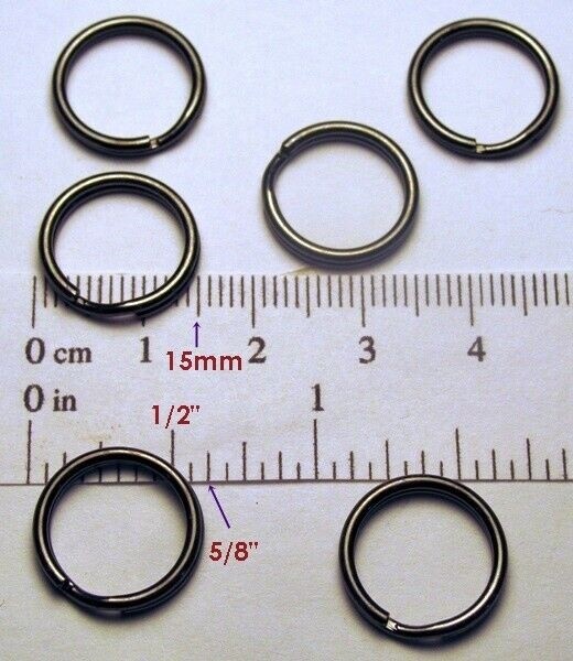 4 Key Rings 15mm Approx 5/8" Split Ring Gun Metal Black Finish Steel Findings