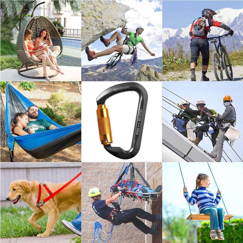 30KN Heavy Duty Auto Locking Climbing Carabiner Aluminum D Ring Clips Twist Lock