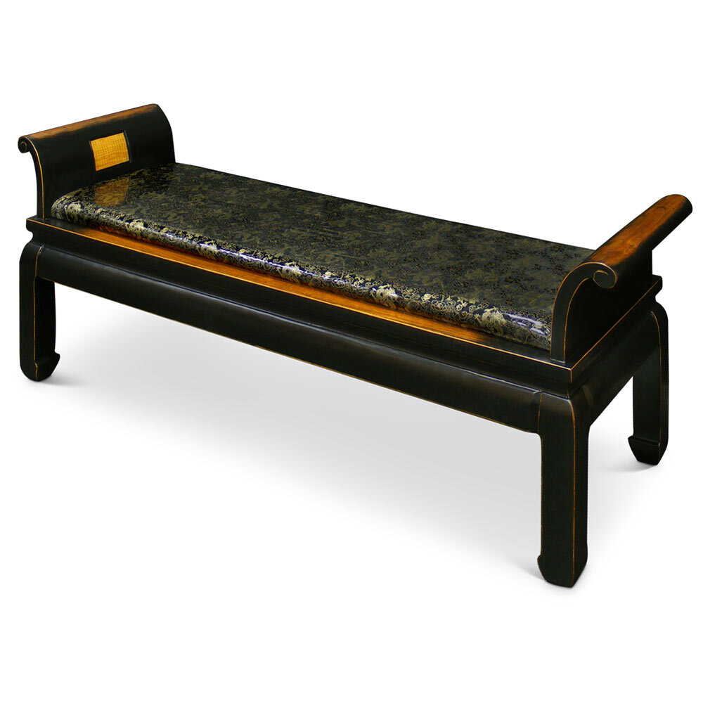 US SELLER - Distressed Black Elmwood Zhou Yi Asian Bench