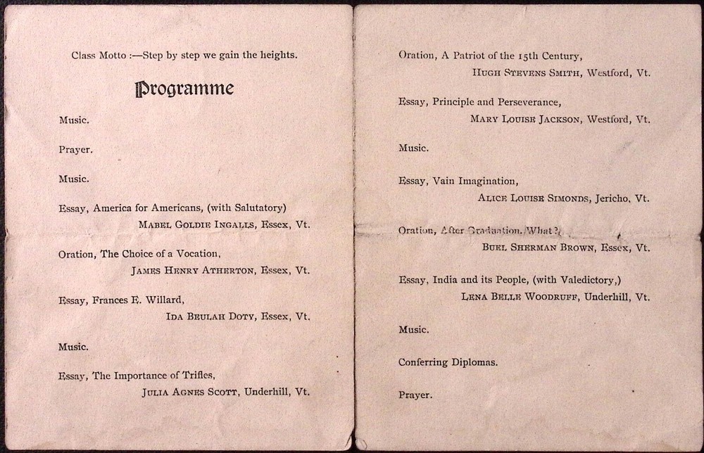 1899 Maple Lawn Academy Graduating Exercises Esser VT Program