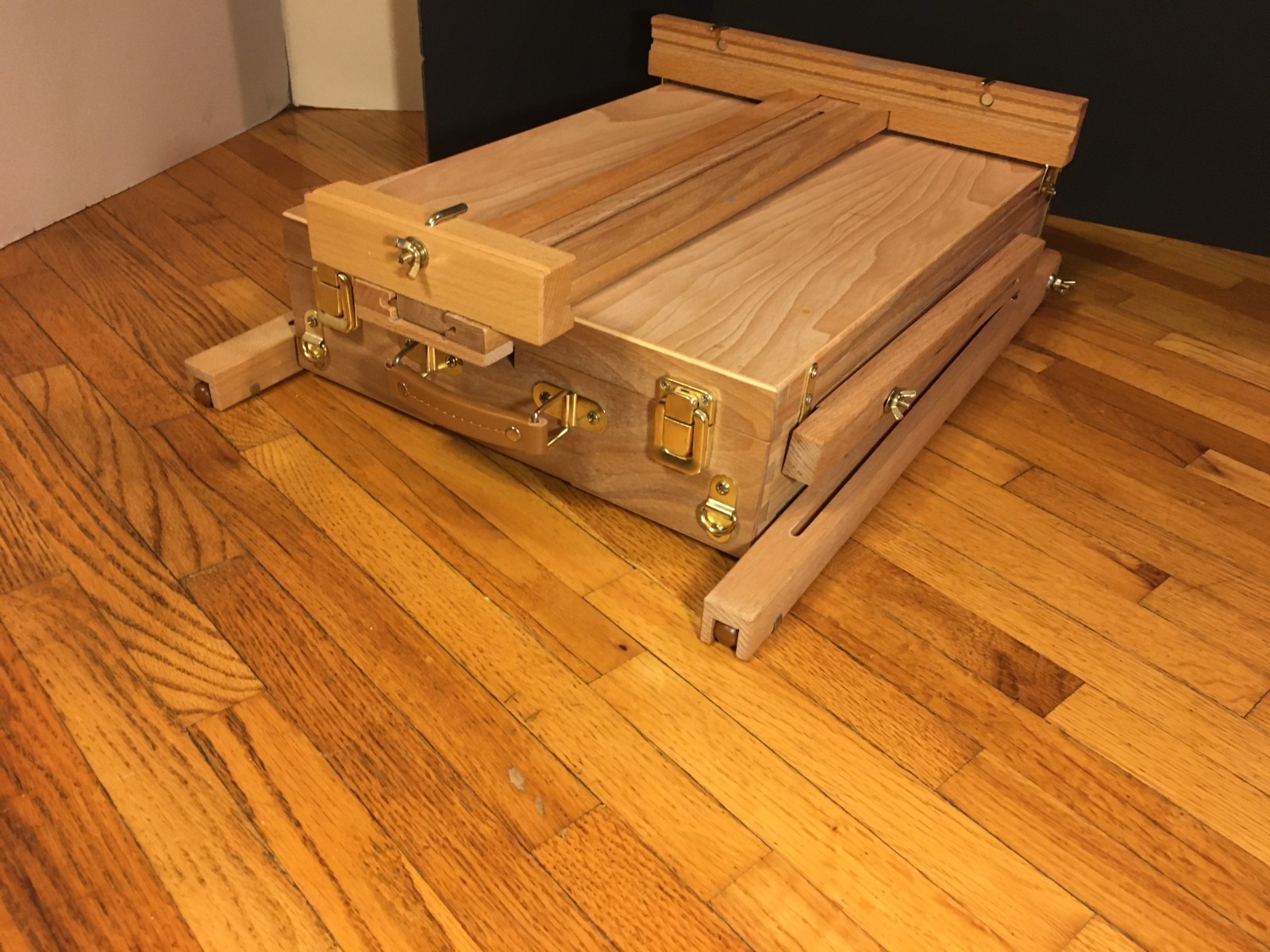 **Vintage FRENCH EASEL FOLDING ARTIST SKETCHBOX PORTABLE SOLID WOOD STORAGE