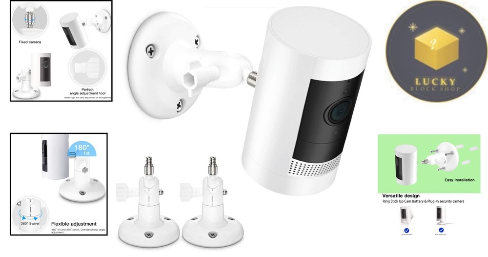 Waterproof Adjustable Mount for Security Cameras - 2-Pack White Brackets