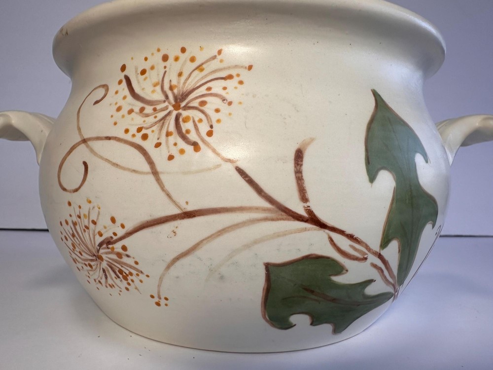 Ceramic Bean Pot Casserole with Dandelion Design - Studio Hand Painted & Signed