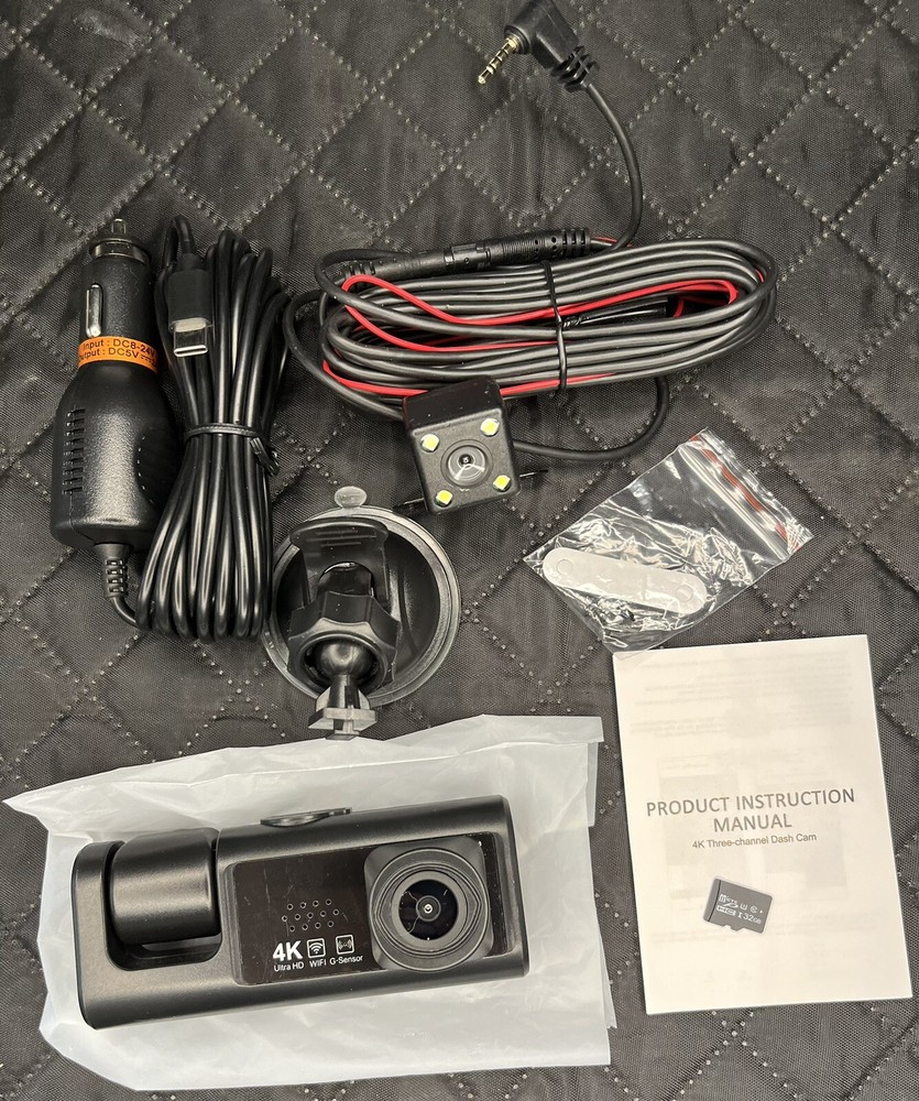 3 Channels Car Dash Camera 1296x1080P Front Inside & Rear Camera 130°Wide Angle